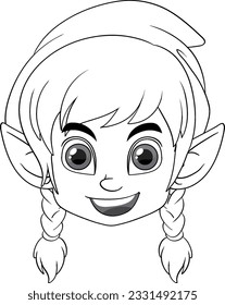 Cute elf cartoon doodle outline illustration