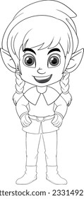 Cute elf cartoon doodle outline illustration