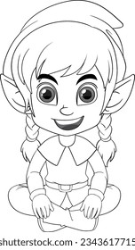 Cute elf cartoon doodle outline illustration