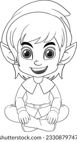 Cute elf cartoon isolated doodle outline illustration