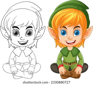 Cute-elf-Cartoon einzelne Doppel-Skizze