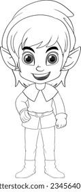 Cute elf cartoon isolated doodle outline illustration