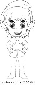 Cute elf cartoon isolated doodle outline illustration