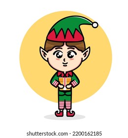 cute elf character design brings christmas gifts
