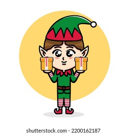 cute elf character design brings christmas gifts