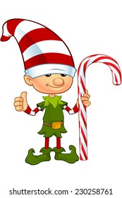 Cute Elf Character - Holding Candy Cane