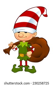 Cute Elf Character - Holding Sack