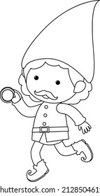 Cute Elf Doodle Outline For Colouring Illustration