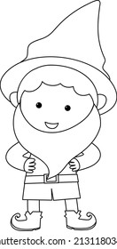 Cute Elf Doodle Outline For Colouring Illustration