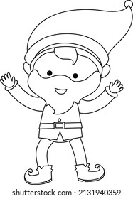 Cute Elf Doodle Outline For Colouring Illustration