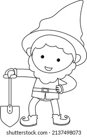 Cute Elf Doodle Outline For Colouring Illustration