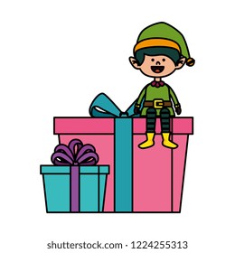 cute elf with gift box christmas