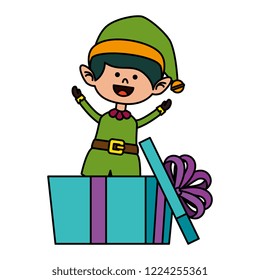 cute elf with gift box christmas