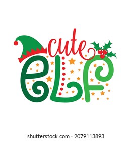 Cute ELF - Elf hat and misletoe. Good for baby clothes, greeting card, psoter, label and other gifts design.