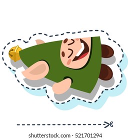 Cute elf helper of Santa Claus. Vector patch badges on white background.