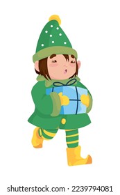 cute elf illustration with a gift