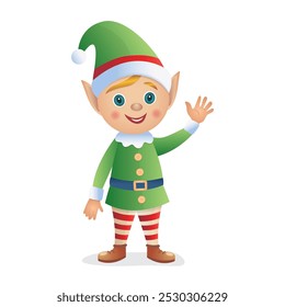 Cute elf isolated on a white background. Christmas vector illustration. It can be used in web design, social media, and advertising.