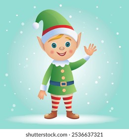 Cute elf isolated on a white background. Christmas vector illustration. It can be used in web design, social media, and advertising.