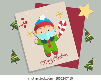 Cute elf. Merry Christmas card concept.