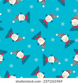 Cute elf with snowflakes and Christmas hat