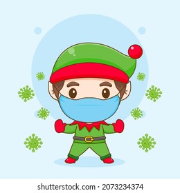 Cute elf wearing a mask chibi cartoon character