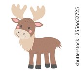 Cute elk. Cartoon forest character isolated on white background.