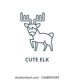 Cute elk line icon, vector. Cute elk outline sign, concept symbol, flat illustration