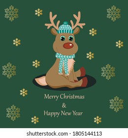 So cute elk. Perfect for greeting cards, party invitations, posters, stickers, pin, scrapbooking, icons. Vector illustration.Merry Christmas & Happy New Year