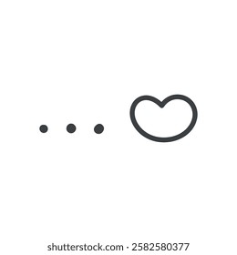 Cute ellipsis with heart icon. Hand drawn monochrome illustration of three dots and a heart shape isolated on a white background. Abstract romantic emoji. Vector 10 EPS.