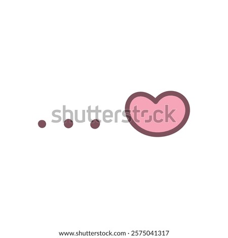 Cute ellipsis with heart icon. Hand drawn illustration of three dots and a heart shape isolated on a white background. Abstract romantic emoji. Vector 10 EPS.