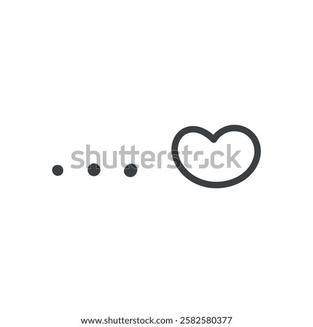 Cute ellipsis with heart icon. Hand drawn monochrome illustration of three dots and a heart shape isolated on a white background. Abstract romantic emoji. Vector 10 EPS.