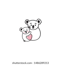 Cute embracing couple of Australian koala bears mother and its baby.Vector Illustration