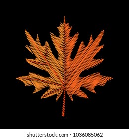 Cute Embroidered Maple Leaf For Fashion. Decorative Element For Patches, Stickers, Badges, Embroidery And Prints. Design For Fabric, Clothing And Accesories. Vector Illustration. Autumn Leaf.