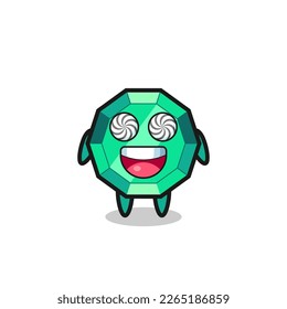 personaje de piedra de esmeralda lindo con ojos hipnotizados, diseño de estilo lindo para camiseta, pegatina, elemento logo