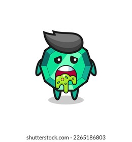 the cute emerald gemstone character with puke , cute style design for t shirt, sticker, logo element