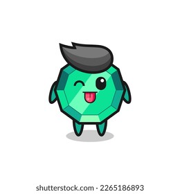 cute emerald gemstone character in sweet expression while sticking out her tongue , cute style design for t shirt, sticker, logo element