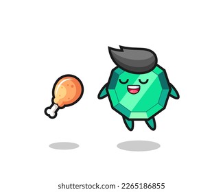 cute emerald gemstone floating and tempted because of fried chicken , cute style design for t shirt, sticker, logo element