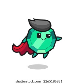 cute emerald gemstone superhero character is flying , cute style design for t shirt, sticker, logo element