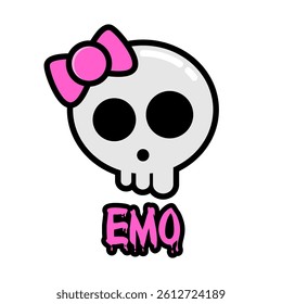 Cute emo skull with pink bow and dripping text