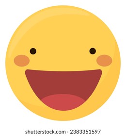 Cute emoji with a big smile.Very happy yellow emoticon full of happiness, surprise and joy. Smiling face icon. To use as a sticker, on social networks, social media, web, chat, templates and designs