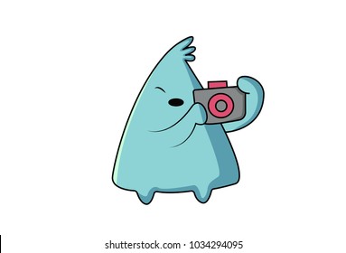 Cute Emoji Character with camera . vector Illustration. Isolated on white background.