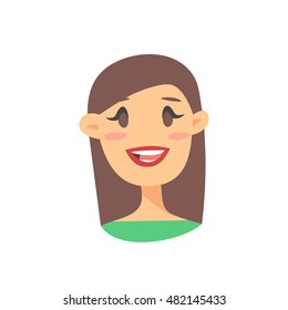 Cute Emoji character. Cartoon style emotion icons. Isolated girl avatars with nice facial expressions. Flat illustration women's emotional face. Hand drawn vector drawing emoticon