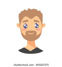 Cute Emoji character. Cartoon style emotion icons. Isolated boy avatars with nice facial expressions. Flat illustration man's emotional face. Hand drawn vector drawing emoticon