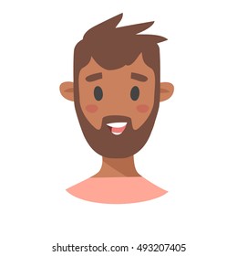 Cute Emoji character. Cartoon style emotion icons. Isolated boy avatars with nice facial expressions. Flat illustration man's emotional face. Hand drawn vector drawing emoticon