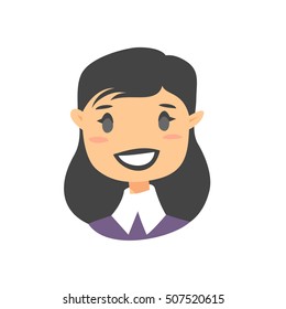 Cute Emoji character. Cartoon style emotion icon. Isolated gothic girl avatar with black lips and nice facial expressions. Flat illustration women's emotional face. Hand drawn vector drawing emoticon