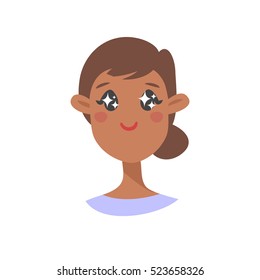 Cute Emoji character. Cartoon style emotion icon. Isolated black girl avatar with nice facial expressions. Flat illustration women's emotional face. Hand drawn vector drawing emoticon