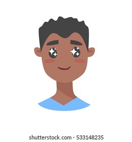 Cute Emoji character. Cartoon style emotion icons. Isolated boy avatars with nice facial expressions. Flat illustration man's emotional face. Hand drawn vector drawing emoticon