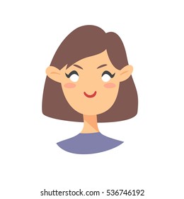 Cute Emoji character. Cartoon style emotion icon. Isolated girl avatar with evil facial expressions. Flat illustration women's emotional face. Hand drawn vector drawing emoticon