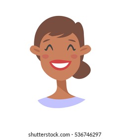 Cute Emoji character. Cartoon style emotion icon. Isolated black girl avatar with nice facial expressions. Flat illustration women's emotional face. Hand drawn vector drawing emoticon
