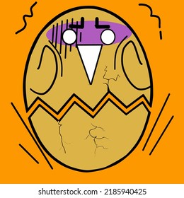 Cute Emoji Cracked Egg With Orange Background.vector Illustration Design 